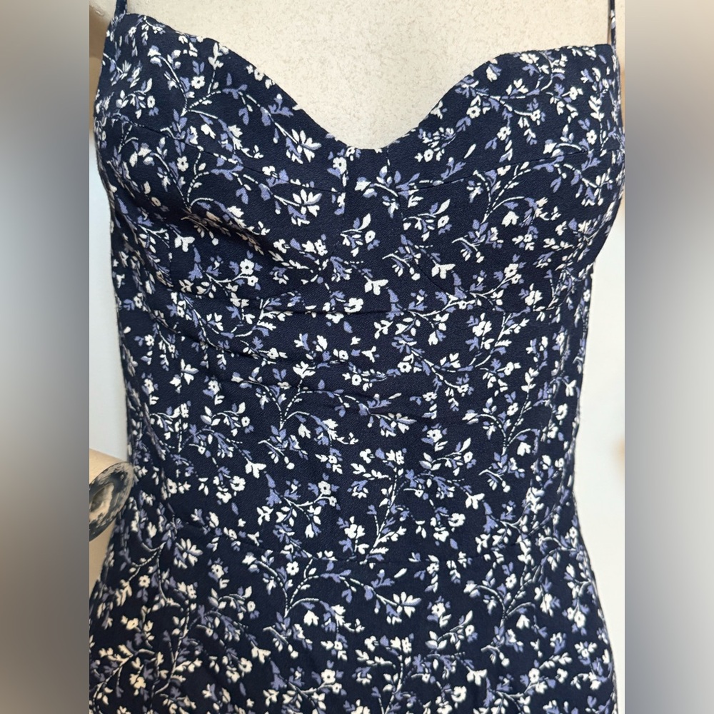 Reformation Saskia fit & flare Navy Floral Mini Dress - Picture 5 of 16
